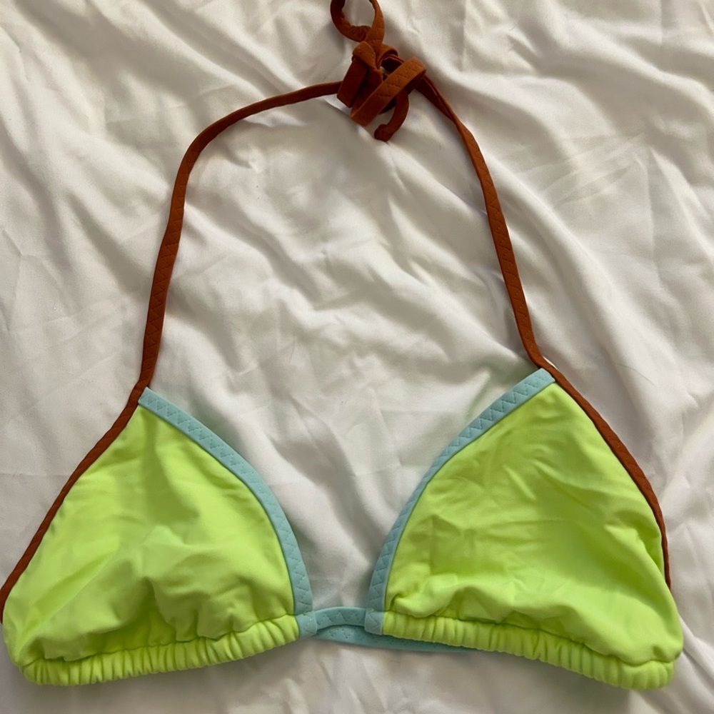 American Eagle Aerie Triangle Bikini Top Color-block Neon Size Medium